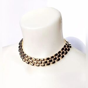 Vintage Chunky Link Gold Tone Necklace Collar Choker Elegant Chic Minimalist